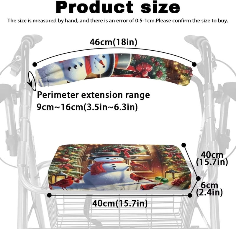 Rnyleeg Christmas Seat Covers for Rollator Walkers Snowman Walker Seat Covers for Seniors Washable Rollator Walker Seat and Backrest Cover - Image 5
